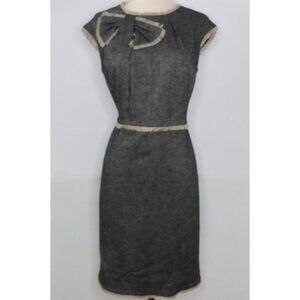 Etcetera Herringbone Black Cream Cap Sleeve Wool Blend Sheath Dress Sz 2